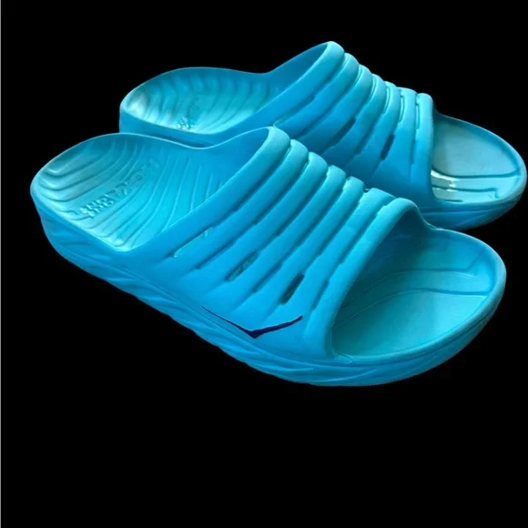 Hoka One One Ora Recovery Slides Mens Size 12 Turquoise Slip On Comfort Sandals - Picture 2 of 5